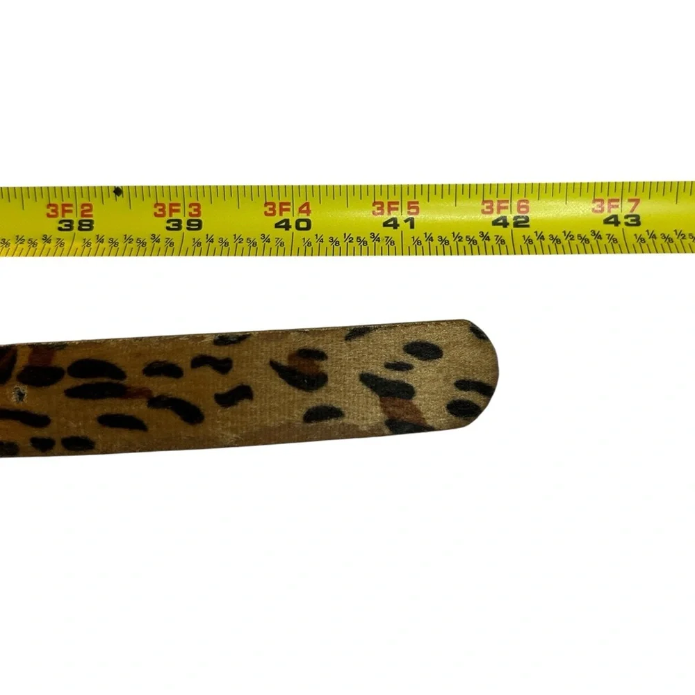 Vintage Leopard Faux Pony Hair Skinny Belt Millennial Diva 2000s Clubwear 41.5”